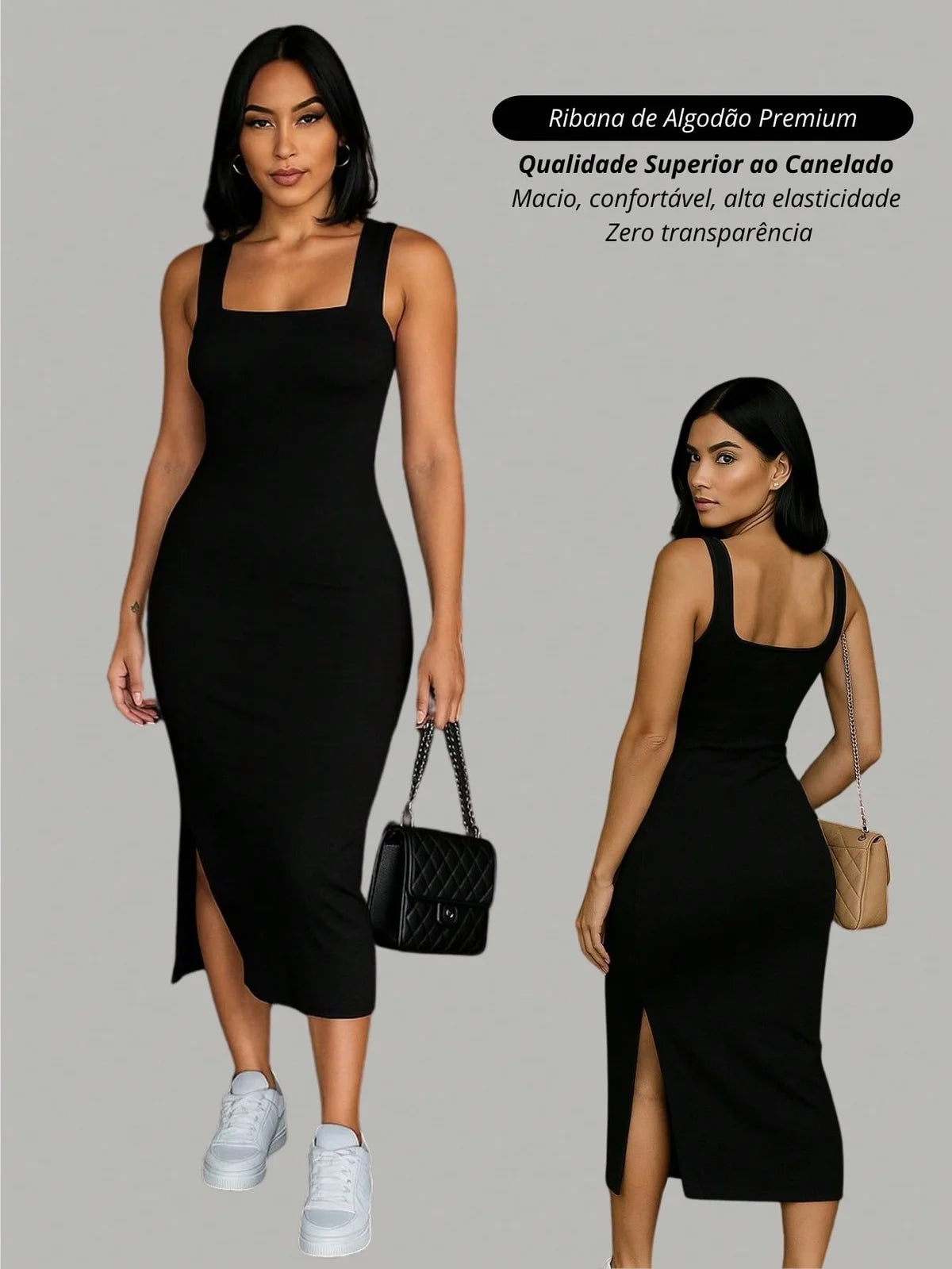 Vestido Longo feminino com fenda lateral de festa canelado