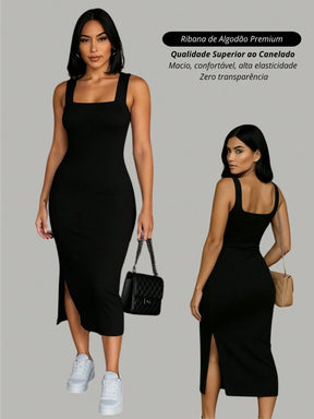 Vestido Longo feminino com fenda lateral de festa canelado