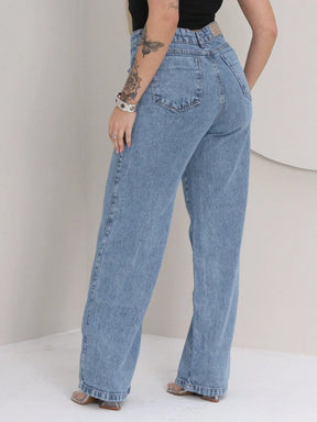 Calça Jeans Wide Leg Feminina Cintura Alta 100% Jeans Pantalona