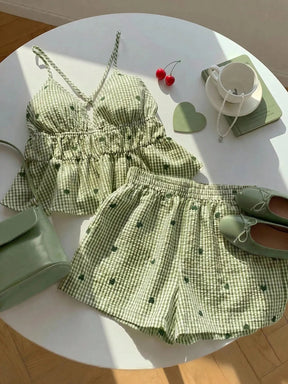 Conjunto Feminino de Top Regata e Shorts com Estampa Xadrez e