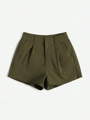 Essnce Shorts Casuais Plissados com Bolso em Cor Sólida para