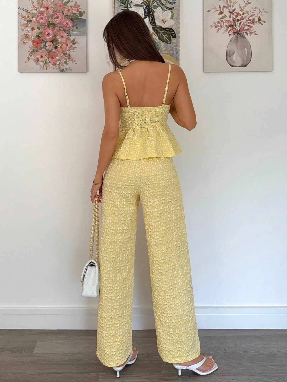 Conjunto 2 Peças Conjunto de Regata e Calça de Jacquard Feminino