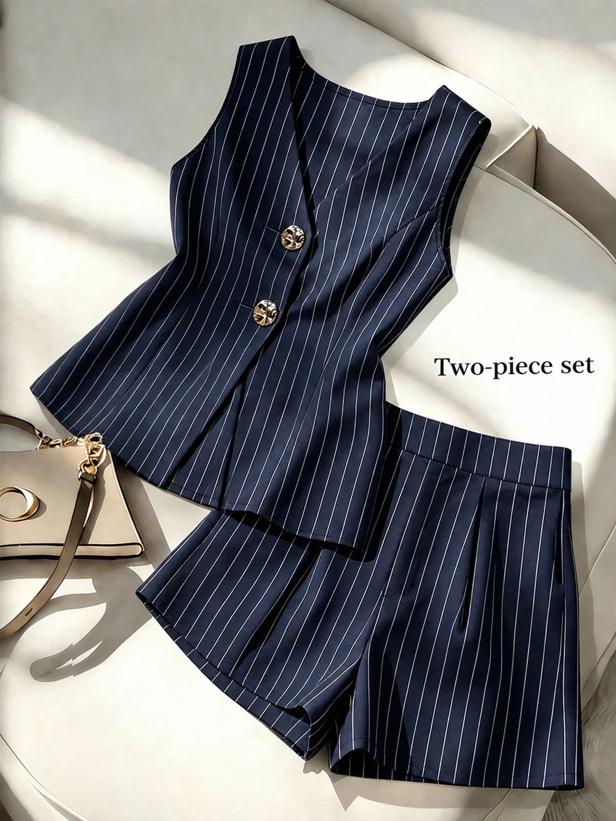 Conjunto Feminino 2 Peças /, Top Decote em V e Shorts, Conjunto