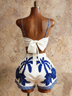 Conjunto de 2 peças com Camiseta Regata Floral Miúda Cáqui e