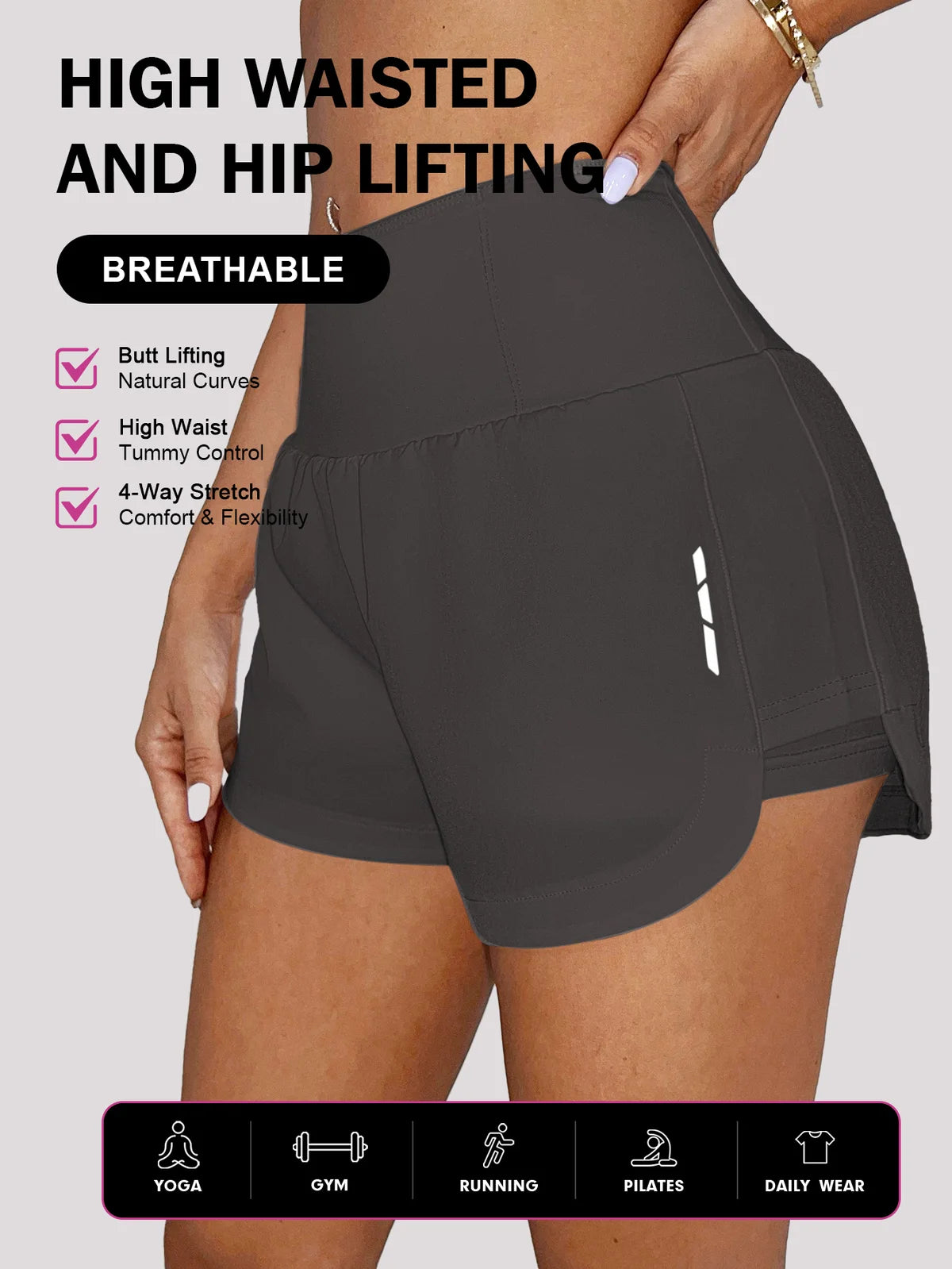 Shorts Femininos de Cintura Elástica com Bolso, Soltos e
