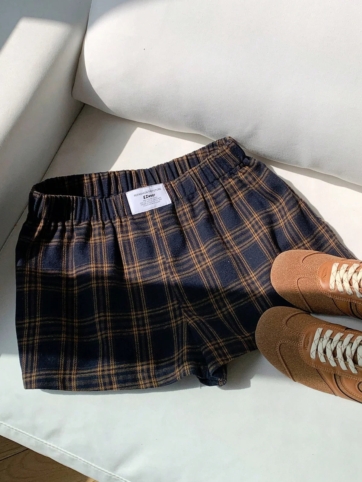 Shorts Casuais Xadrez Mini Femininos para