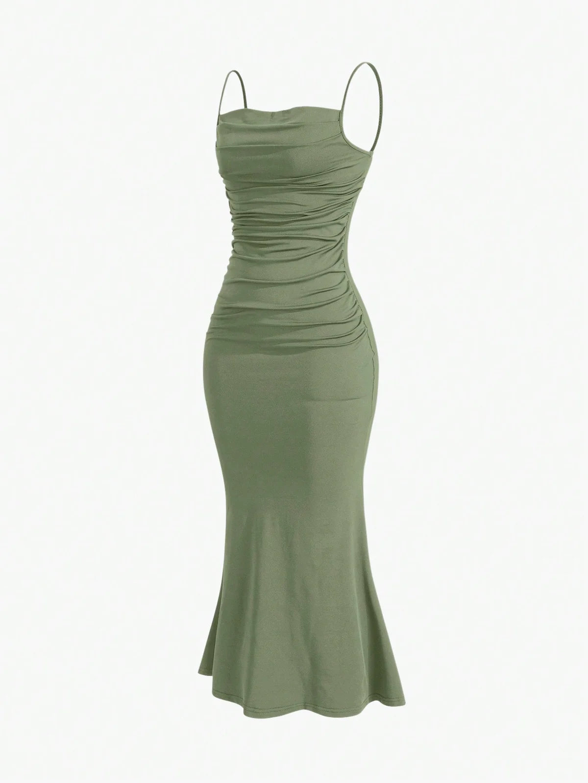 Vestido Feminino de Alça com Babado Pregueado na Bainha, Cor