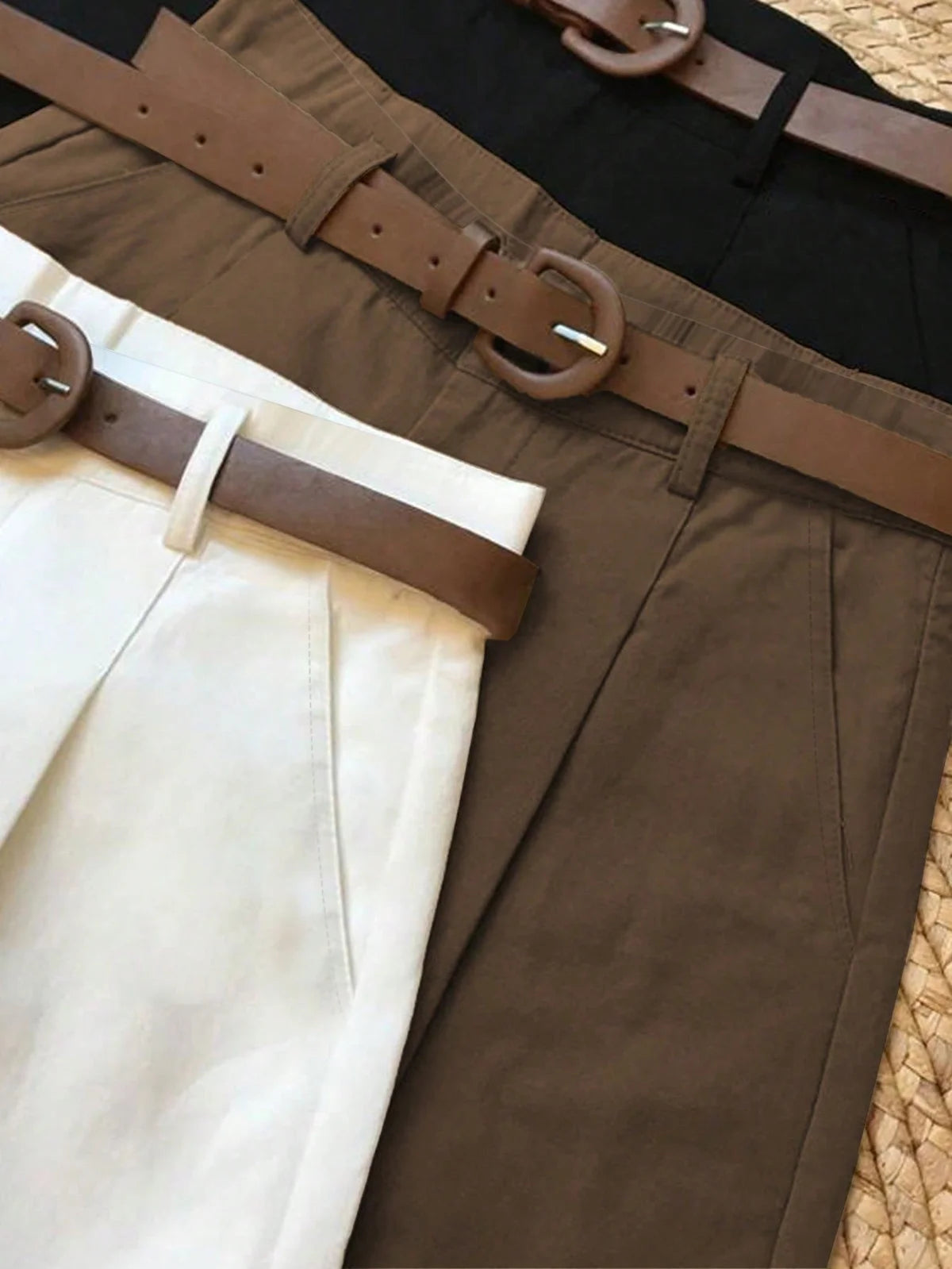 Conjunto Feminino de 3 Peças Preto Branco Café Shorts para