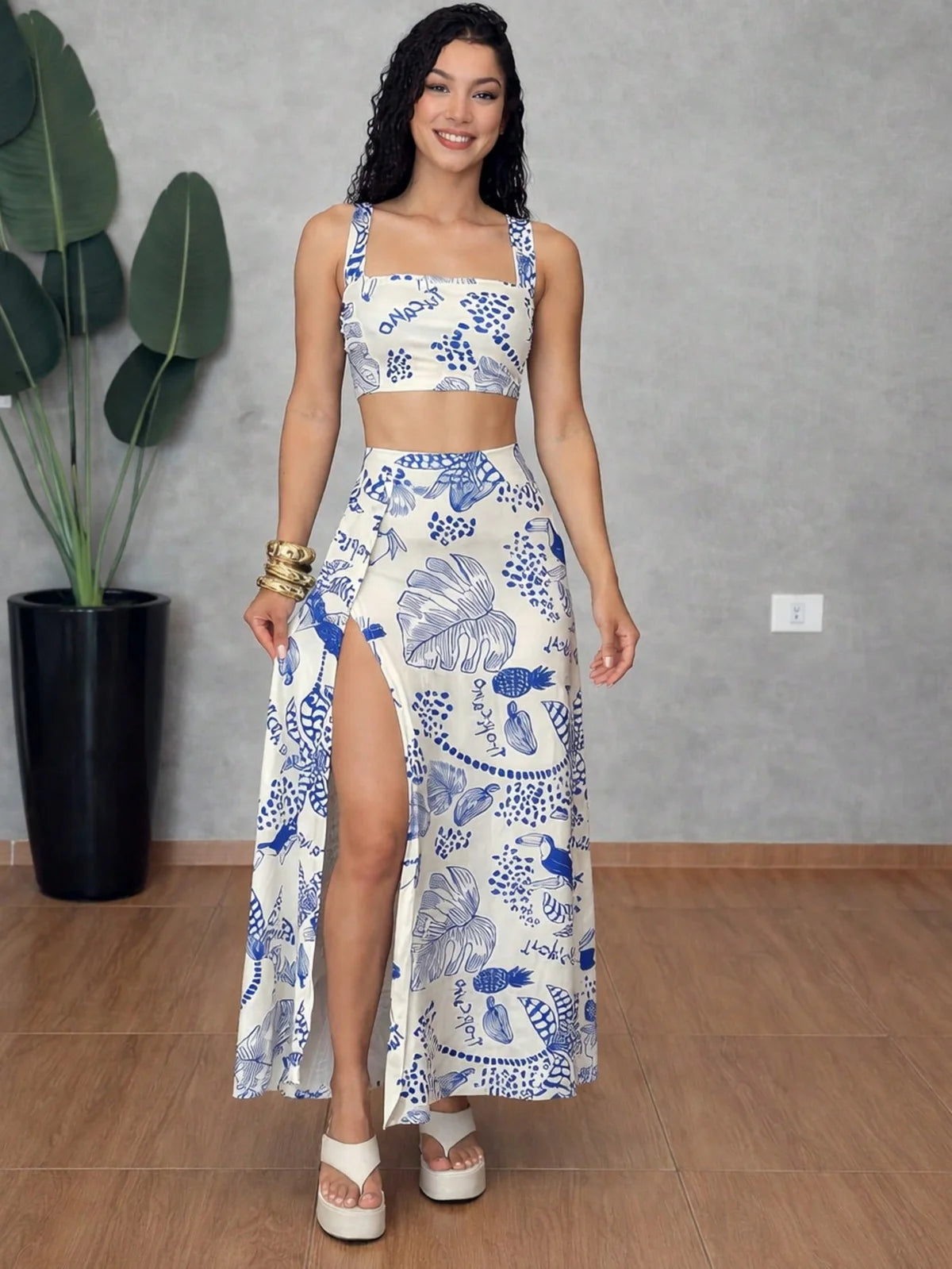 Conjunto Feminino Estampa Tucano Tropical – Cropped e