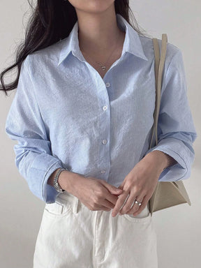 Camisa de Manga Longa Solta e Listrada para Mulheres, de