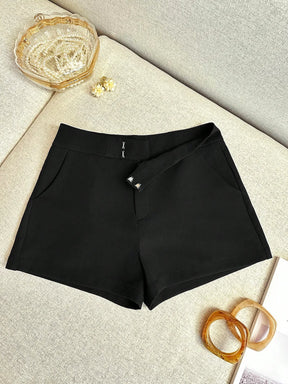 Shorts Casuais Femininos Simples de Cor Sólida com Bolso