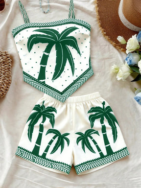 Conjunto de 2 peças com Regata Floral Miúda Cáqui e Preta e