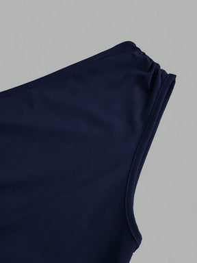 Vestido Sereia Assimétrico com Ombro Franzido e Comprimento