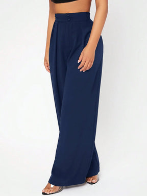 PETITE Calça Longa Feminina de Cor Sólida com Design de Botões