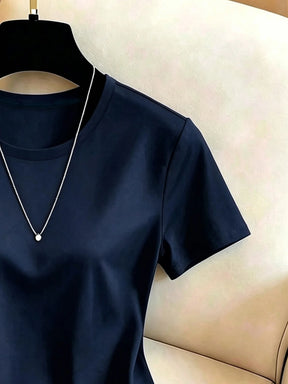 Blusa Feminina GlowEve Camiseta Feminina de Cor Sólida com Gola