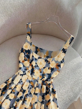 Vestido Longo Slip Romântico Francês com Estampa Floral de