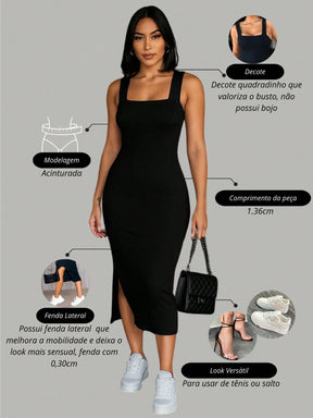 Vestido Longo feminino com fenda lateral de festa canelado