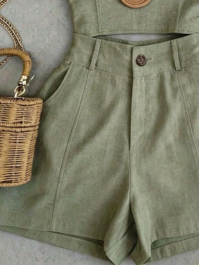 Conjunto de Top com Amarração no Ombro e Shorts em Cor Sólida de