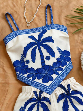 Conjunto de 2 peças com Camiseta Regata Floral Miúda Cáqui e