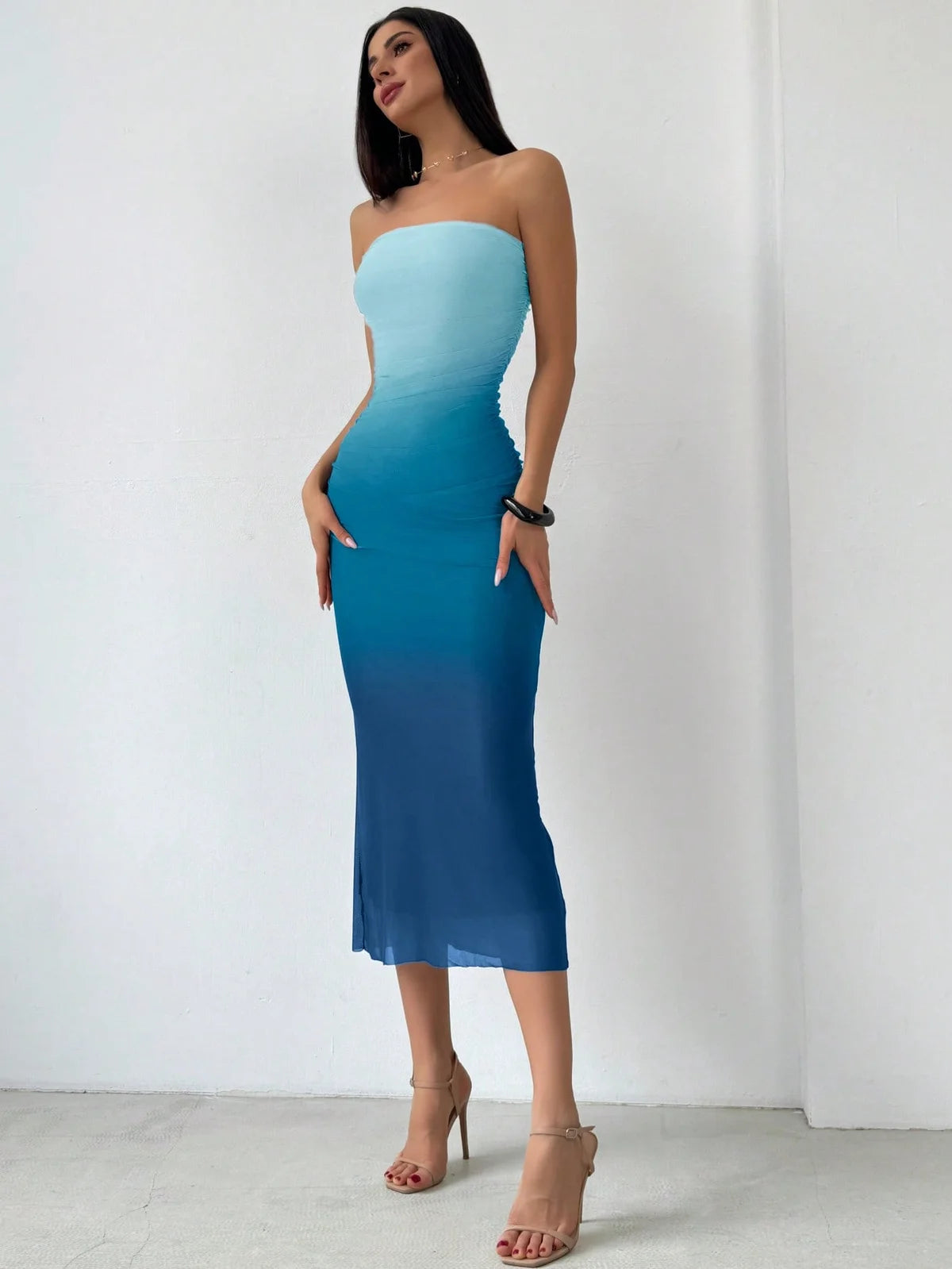 Vestido Bodycon Gradiente Mesh Print, Americano
