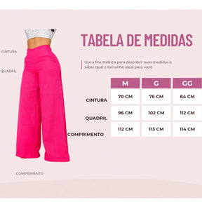 Calça Pantalona Feminino Linho Bolso Zíper Simples Noite Diário