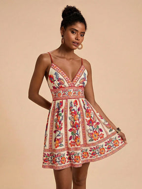 Vestido Curto Estampado de Chiffon com Alças Finas para