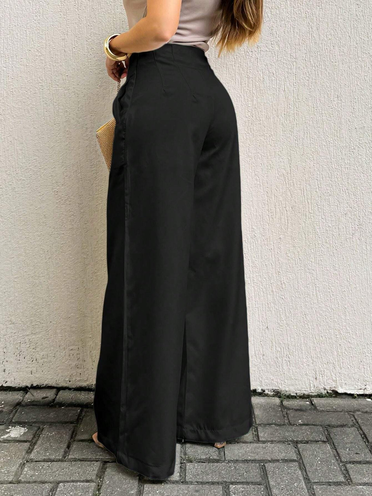 Calça Pantalona Alfaiataria Cintura Alta Elegante