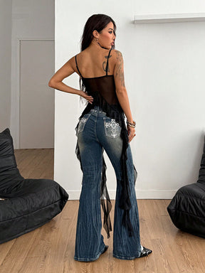 Blusa Cropped Frente Única Assimétrica em Camadas Boho Chic