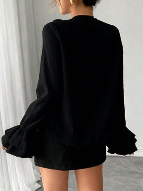 Blusa Chiffon Manga Lanterna com Amarração Frontal