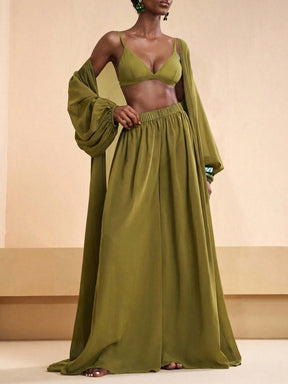 Conjunto Kimono Resort e Calça Palazzo com Estampa Étnica Boho