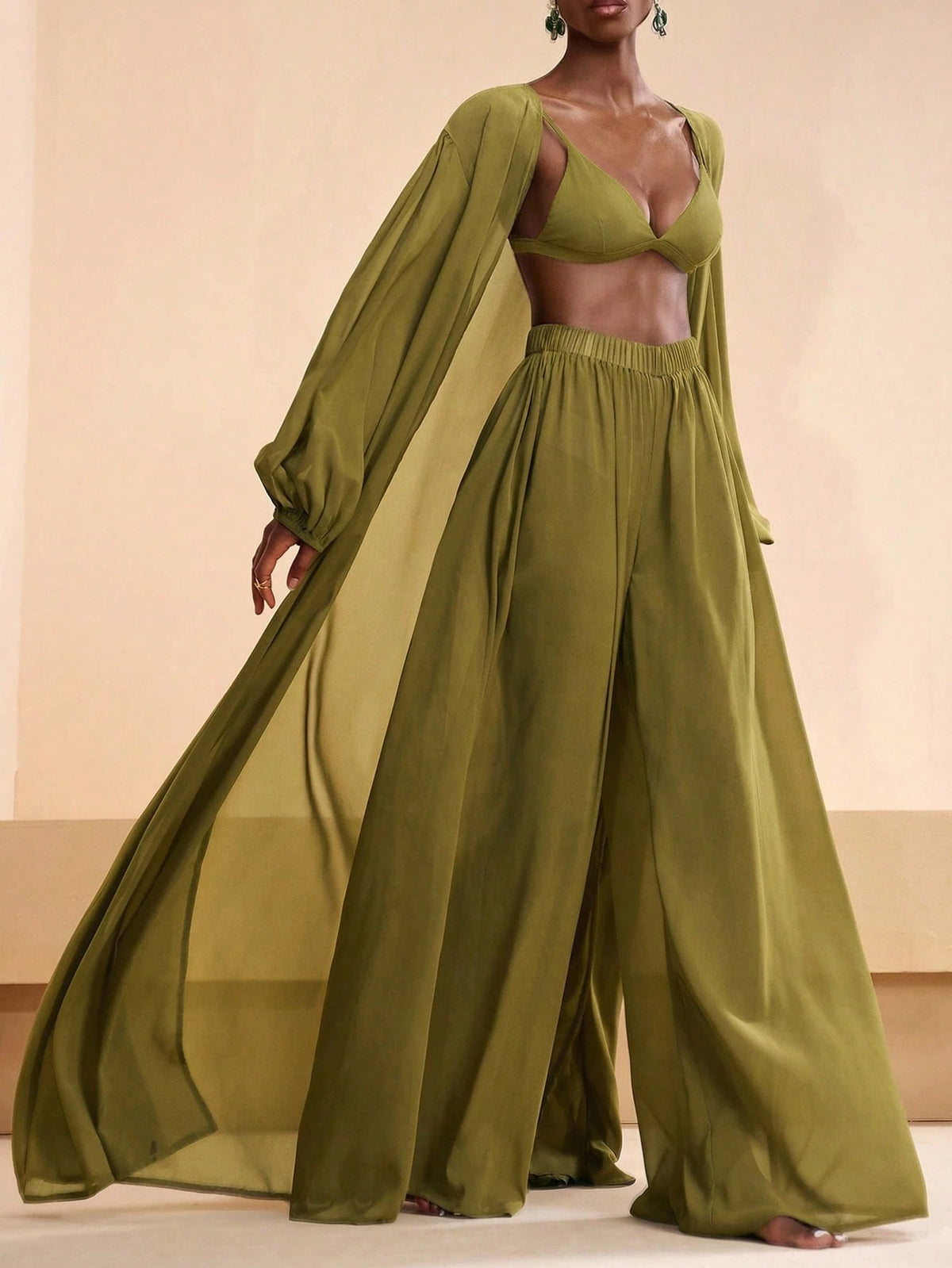 Conjunto Kimono Resort e Calça Palazzo com Estampa Étnica Boho