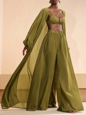 Conjunto Kimono Resort e Calça Palazzo com Estampa Étnica Boho