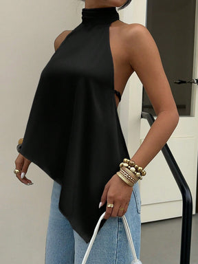 Blusa Cropped Frente Única Assimétrica em Camadas Boho Chic