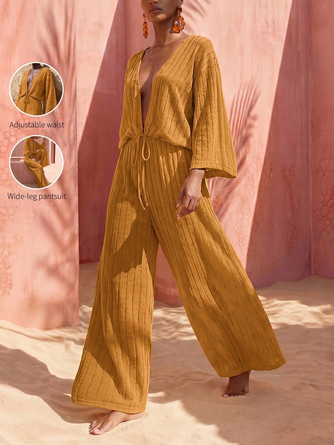 Conjunto Kimono Resort e Calça Palazzo com Estampa Étnica Boho
