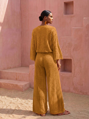 Conjunto Kimono Resort e Calça Palazzo com Estampa Étnica Boho