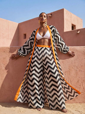 Conjunto Kimono Resort e Calça Palazzo com Estampa Étnica Boho