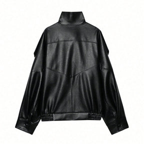 Jaqueta Bomber Couro Sintético Minimalista com Gola Alta