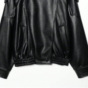 Jaqueta Bomber Couro Sintético Minimalista com Gola Alta
