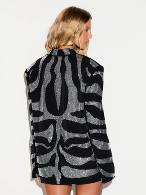 Blazer Oversized Animal Print Zebra com Cristais Strass