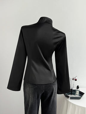 Jaqueta Bomber Couro Sintético Minimalista com Gola Alta