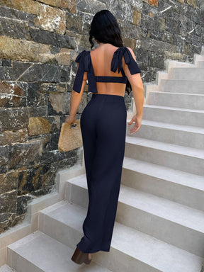 Conjunto 2 Peças Top Coração com Alças de Laço e Calça Super Pantalona