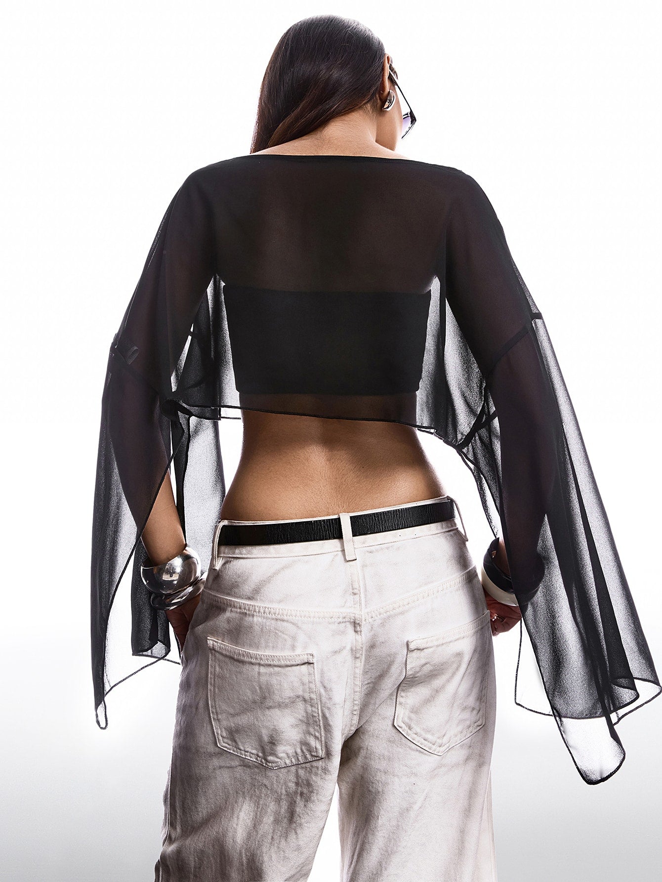 Blusa Cropped Frente Única Assimétrica em Camadas Boho Chic