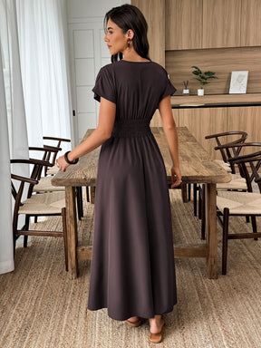 Vestido Longo Rosa Floral com Decote V e Costas Abertas
