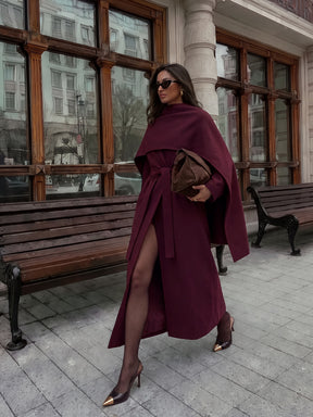 Casaco Trench Cropped Couro PU Bordô com Cinto