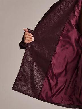Casaco Trench Cropped Couro PU Bordô com Cinto